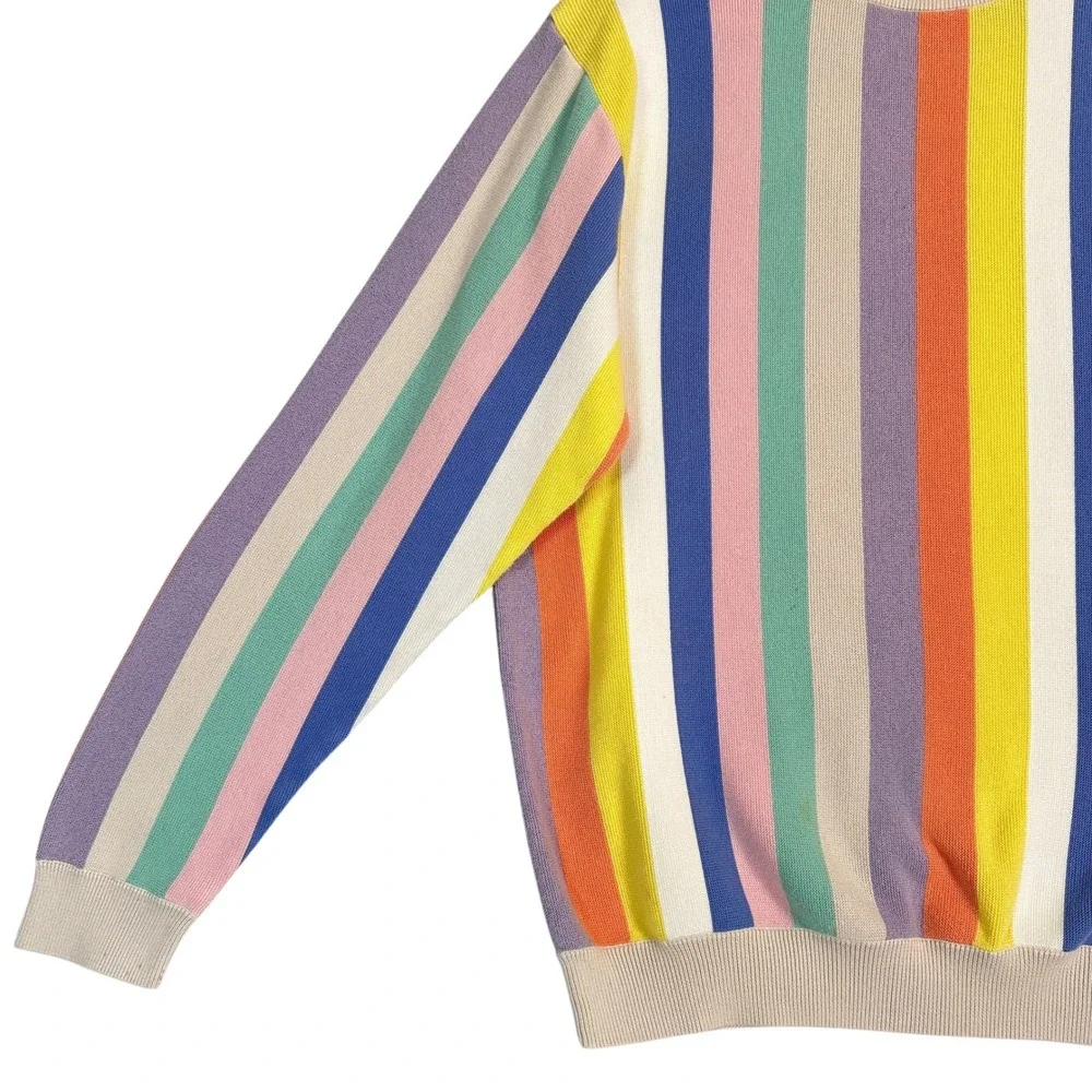 Maus & Hoffman Sweater XL Pima Cotton Vertical Rainbow Stripe Crewneck Multi VTG